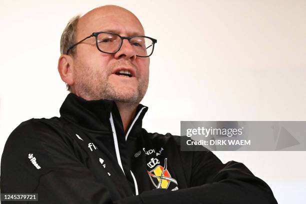 Belgium's head coach Michel van den Heuvel pictured during a press conference of the Red Lions Belgian national hockey team to announce the selection...