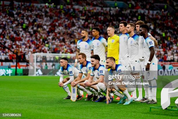 English players pose for a team photo prior to the FIFA World Cup Qatar 2022 Round of 16 match between England and Senegal at Al Bayt Stadium on...