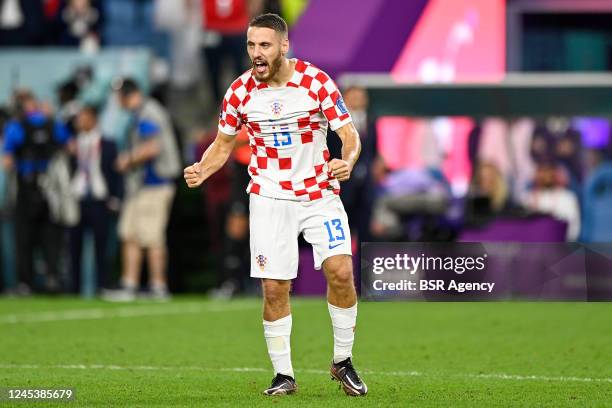 Nikola Vlasic of Croatia reacts after the Round of 16 - FIFA World Cup Qatar 2022 match between Japan and Croatia at the Al Janoub Stadium on...