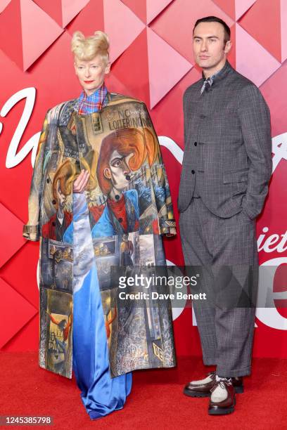 Tilda Swinton and Loverboy designer Charles Jeffrey arrive at The Fashion Awards 2022 at Royal Albert Hall on December 5, 2022 in London, England.