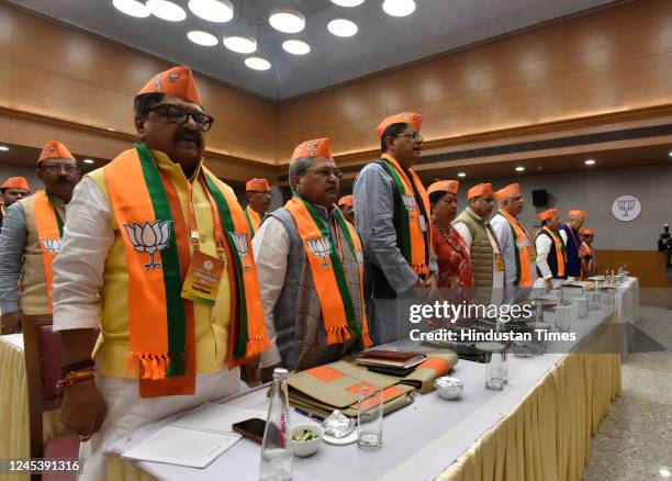 National Office Bearers attending a BJP National office bearers meeting during the addressing by Prime Minister Narendra Modi and BJP National...