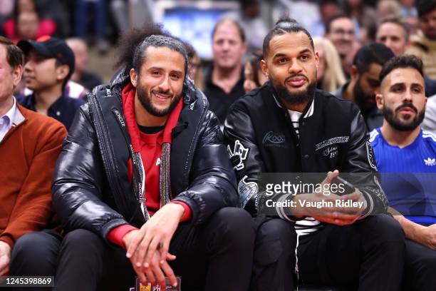 Player Colin Kaepernick and NHL player Akim Aliu attend a game between the Boston Celtics and the Toronto Raptors on December 5, 2022 at the...