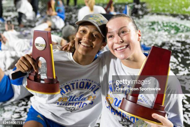 Bruins Forward Reilyn Turner and UCLA Bruins Defender Lilly Reale celebrate winning the NCAA Division 1 Womens College Cup Soccer National...