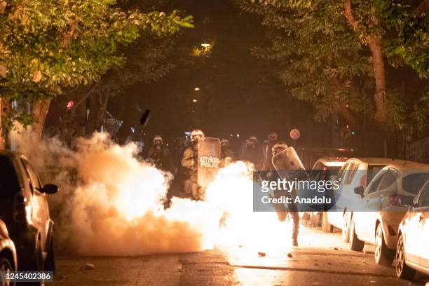 Anarchists clash with riot police during a protest against the shooting of a 16 years old by the police in Exarcheia area of Central Athens, Greece...