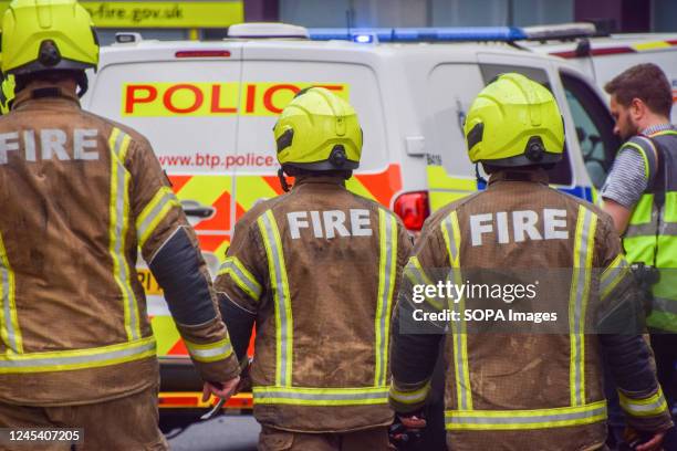 London Fire Brigade firefighters on the scene of a blaze which broke out near London Bridge Station.