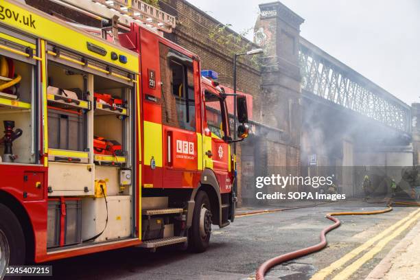 London Fire Brigade firefighters on the scene of a blaze which broke out near London Bridge Station.