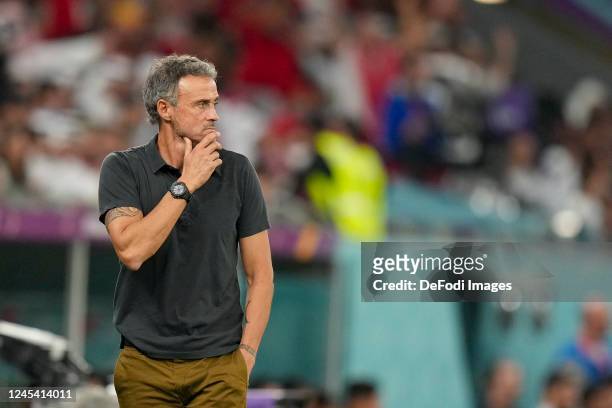 Head coach Luis Enrique of Spain looks on during the FIFA World Cup Qatar 2022 Round of 16 match between Morocco and Spain at Education City Stadium...