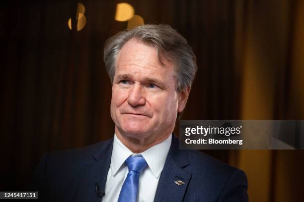 Brian Moynihan, chief executive officer of Bank of America Corp., during a Bloomberg Television interview at the Goldman Sachs Financial Services...