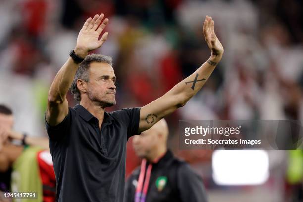 Coach Luis Enrique of Spain disappointed during the World Cup match between Morocco v Spain at the Education City Stadium on December 6, 2022 in Al...