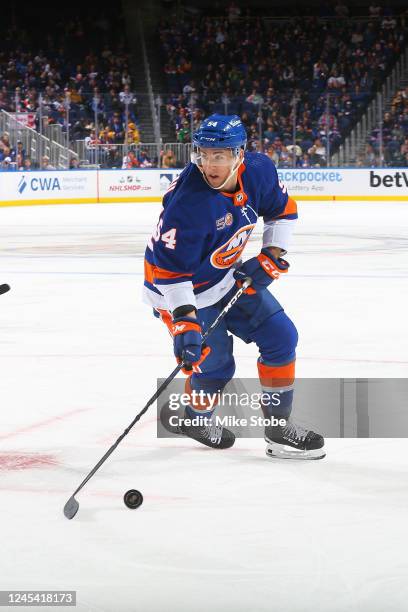 Cole Bardreau of the New York Islanders in action against the Nashville Predators at UBS Arena on December 02, 2022 in Elmont, New York. New York...