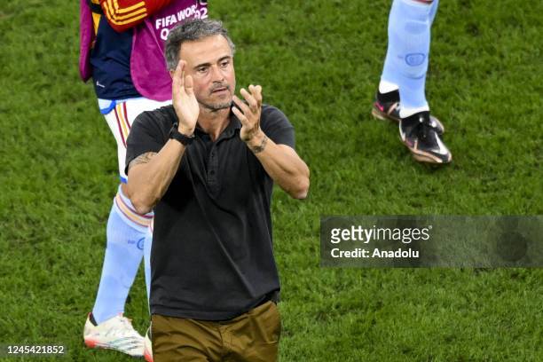 Luis Enrique Martinez Garcia, head coach of Spain greets after the FIFA World Cup Qatar 2022 Round of 16 match between Morocco and Spain at Education...