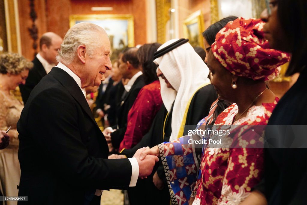 King Charles III And Camilla, Queen Consort Host A Reception For Members Of The Diplomatic Corps