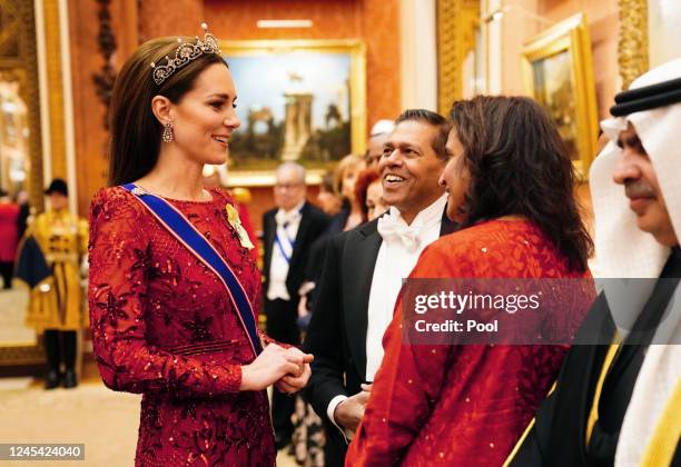 Catherine, Princess of Wales during a Diplomatic Corps reception at Buckingham Palace on December 6, 2022 in London, England. The last Reception for...