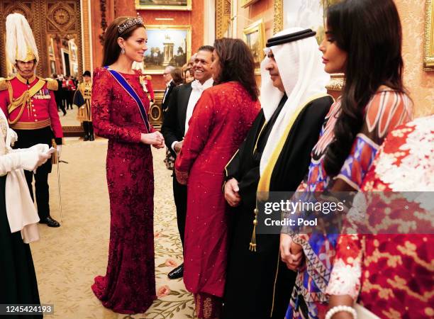 Catherine, Princess of Wales during a Diplomatic Corps reception at Buckingham Palace on December 6, 2022 in London, England. The last Reception for...