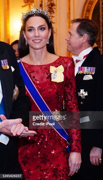 Catherine, Princess of Wales during a Diplomatic Corps reception at Buckingham Palace on December 6, 2022 in London, England. The last Reception for...