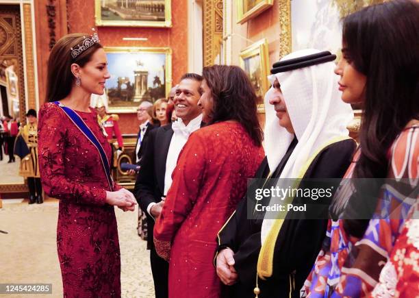 Catherine, Princess of Wales during a Diplomatic Corps reception at Buckingham Palace on December 6, 2022 in London, England. The last Reception for...