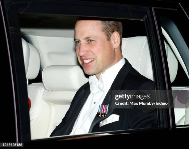 Prince William, Prince of Wales departs after attending the annual Reception for Members of the Diplomatic Corps at Buckingham Palace on December 6,...