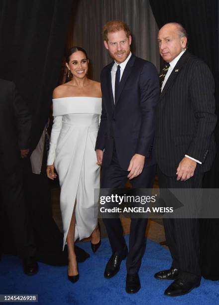 Prince Harry, Duke of Sussex, and Meghan, Duchess of Sussex, arrive at the 2022 Robert F. Kennedy Human Rights Ripple of Hope Award Gala at the...