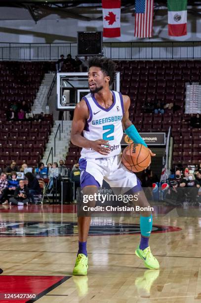 Kobi Simmons of the Greensboro Swarm handles the ball during an NBA G League game against the Raptors 905 at the Paramount Fine Foods Centre on...