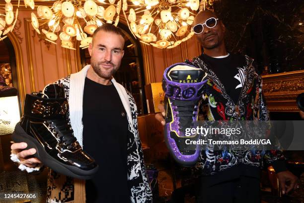 Philipp Plein and Snoop Dogg attends the Philipp Plein x Snoop Dogg sneaker unveiling at Private Residence on December 05, 2022 in Bel Air,...