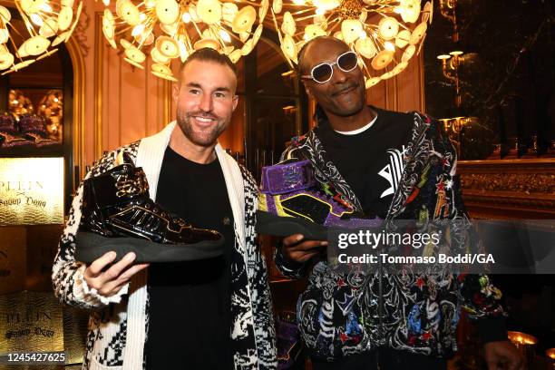 Philipp Plein and Snoop Dogg attends the Philipp Plein x Snoop Dogg sneaker unveiling at Private Residence on December 05, 2022 in Bel Air,...