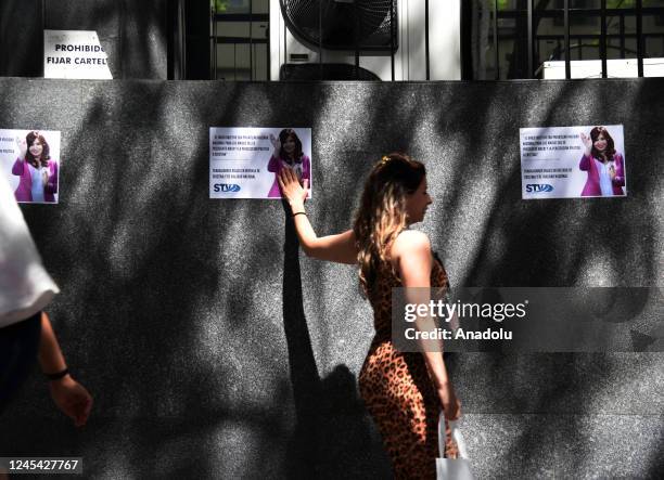 Person touches an image of Vice President Cristina Kirchner, in Buenos Aires, Argentina on December 6, 2022. The Federal Criminal Oral Court No. 2...