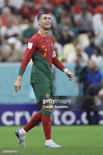 Cristiano Ronaldo of Portugal gestures during the FIFA World Cup Qatar 2022 Round of 16 match between Portugal and Switzerland at Lusail Stadium on...