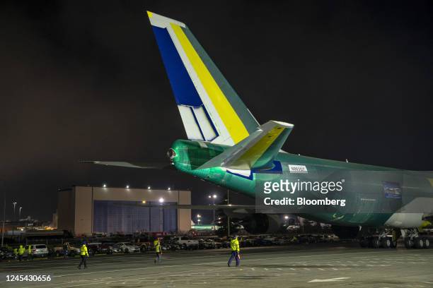 The tail of a Boeing 747 plane during an event at the company's facility in Everett, Washington, US, on Tuesday, Dec. 6, 2022. Boeing rolled out the...