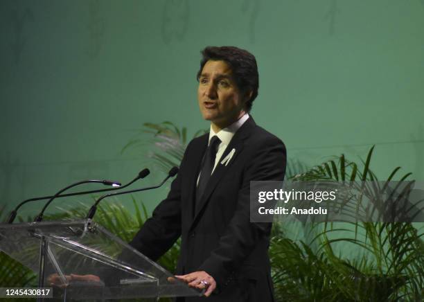 Prime Minister of Canada Justin Trudeau speaks during the opening ceremony of the United Nations Biodiversity Conference in Montreal, Quebec, Canada,...