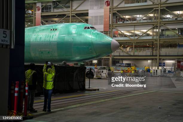 Boeing 747 plane during an event at the company's facility in Everett, Washington, US, on Tuesday, Dec. 6, 2022. Boeing rolled out the final 747...
