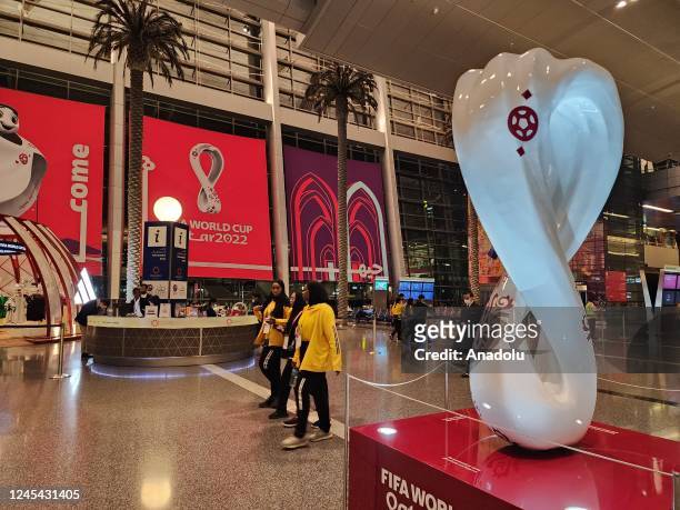 Trinket of the '2022 FIFA World Cup' at the Hamad international Airport ahead 2022 FIFA World Cup, prior to the finals at Doha, Qatar on December 07,...