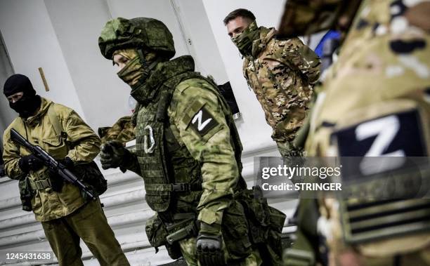 Volunteers have a military training in Rostov on December 6 amid the ongoing Russian military action in Ukraine.