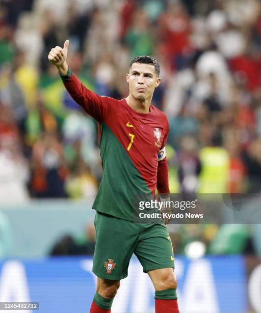 Portugal's Cristiano Ronaldo acknowledges the crowd after his side's 6-1 win over Switzerland in a World Cup round of 16 football match at Lusail...