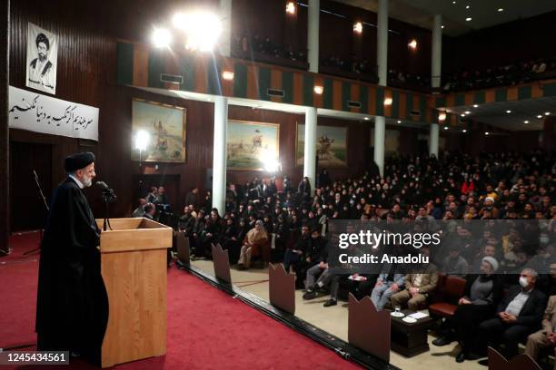 Iranian President Ebrahim Raisi meets with university students during an event in Tehran, Iran, on December 07, 2022.