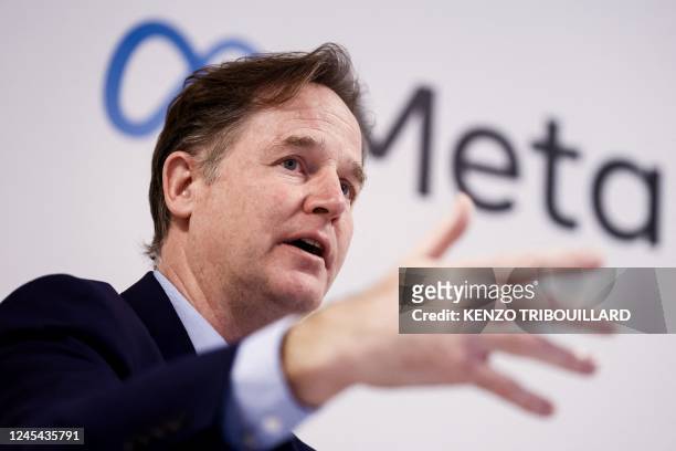 Meta President Global Affairs Nick Clegg speaks during a press conference at the Meta showroom in Brussels on December 07, 2022.