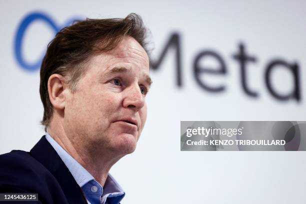 Meta President Global Affairs Nick Clegg speaks during a press conference at the Meta showroom in Brussels on December 07, 2022.