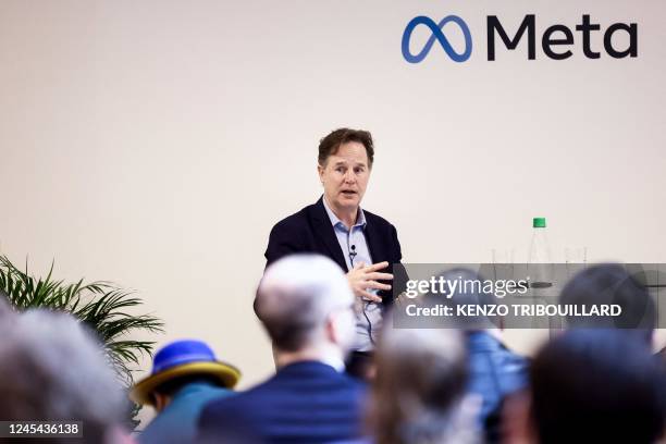 Meta President Global Affairs Nick Clegg speaks during a press conference at the Meta showroom in Brussels on December 07, 2022.