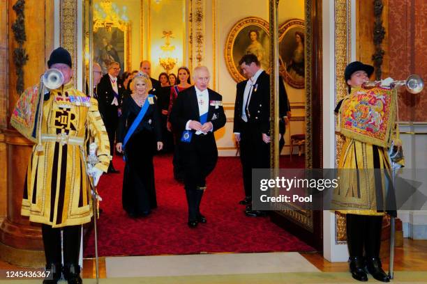 King Charles III and the Queen Consort during a Diplomatic Corps reception at Buckingham Palace in London. Picture date: Tuesday December 6, 2022. PA...