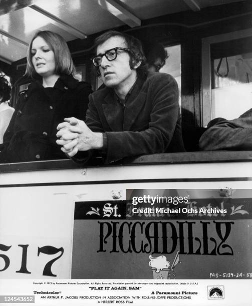 Diane Keaton and Woody Allen on cable car in a scene from the film 'Play It Again, Sam', 1978.