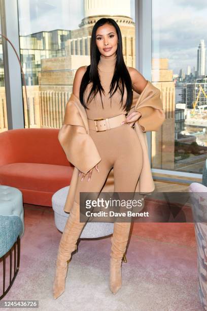 Maya Jama attends the British GQ Christmas Lunch hosted by Adam Baidawi to celebrate the launch of the BMW XM at JOIA on December 7, 2022 in London,...