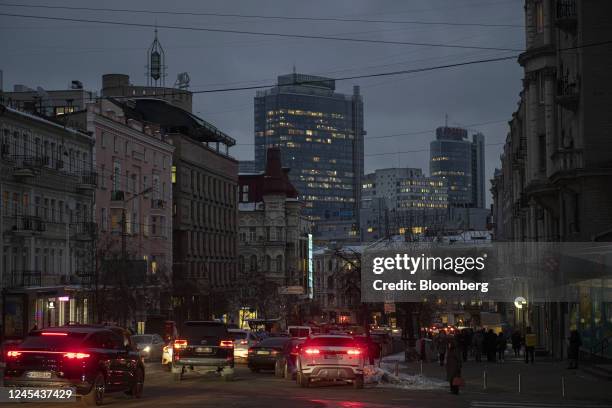 Motorists wait in traffic during a power outage in Kyiv, Ukraine, on Tuesday, Dec. 6, 2022. Ukrainians have been no strangers to hardship over the...