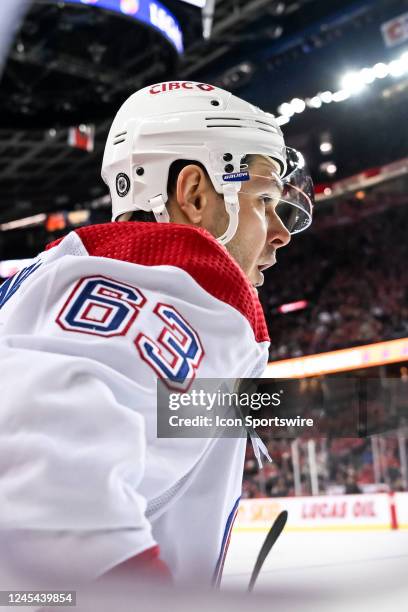 Montreal Canadiens Left Wing Evgenii Dadonov awaits a pass during the first period of an NHL game between the Calgary Flames and the Montreal...