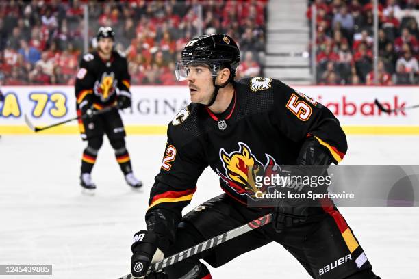 Calgary Flames Defenceman MacKenzie Weegar in action during the second period of an NHL game between the Calgary Flames and the Montreal Canadiens on...