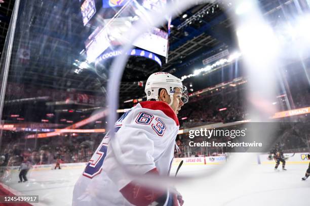 Montreal Canadiens Left Wing Evgenii Dadonov awaits a pass during the first period of an NHL game between the Calgary Flames and the Montreal...