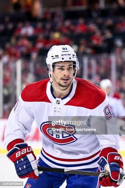 Montreal Canadiens Center Sean Monahan in action during the second period of an NHL game between the Calgary Flames and the Montreal Canadiens on...