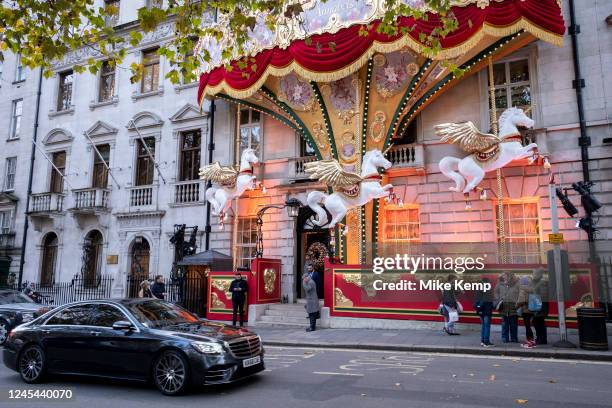 Annabel's Christmas decorations in the exclusive area of Mayfair on 2nd December 2022 in London, United Kingdom. Annabel's is a private members club...