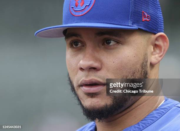 Chicago Cubs catcher Willson Contreras warms up before a game against the Philadelphia Phillies at Wrigley Field on Tuesday, Sept. 27 in Chicago.