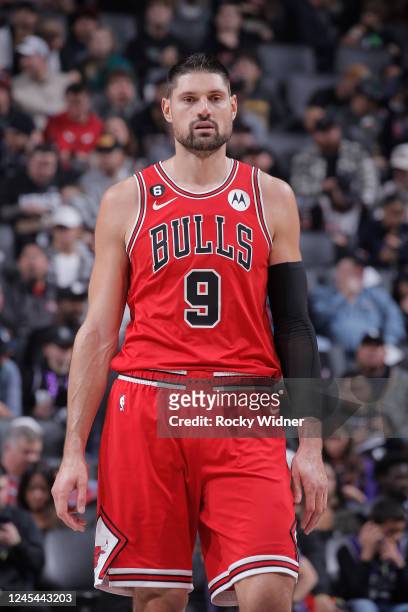 Nikola Vucevic of the Chicago Bulls looks on during the game against the Sacramento Kings on December 4, 2022 at Golden 1 Center in Sacramento,...
