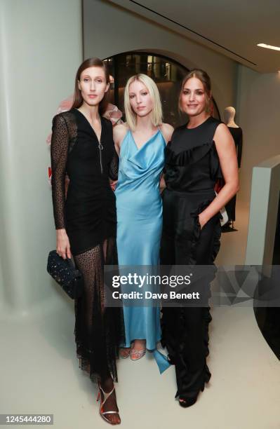 Anna Cleveland, Ella Richards and Yasmin Le Bon attend the opening of the Del Core London Flagship Store on New Bond Street on December 7, 2022 in...