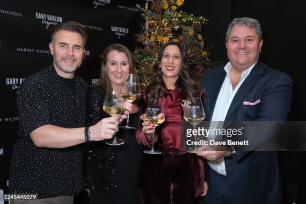 Gary Barlow hosts Madeleine St Clair, Manju Malhotra and Founder & Managing Director of Benchmark Drinks Paul Schaafsma at Gary Barlow Wines 1st...